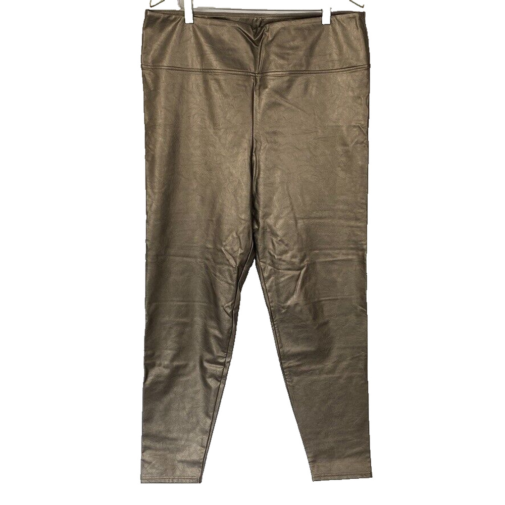 Boston Proper Faux Leather Pants Womens XL Gold Metallic Coated Stretchy 36x29